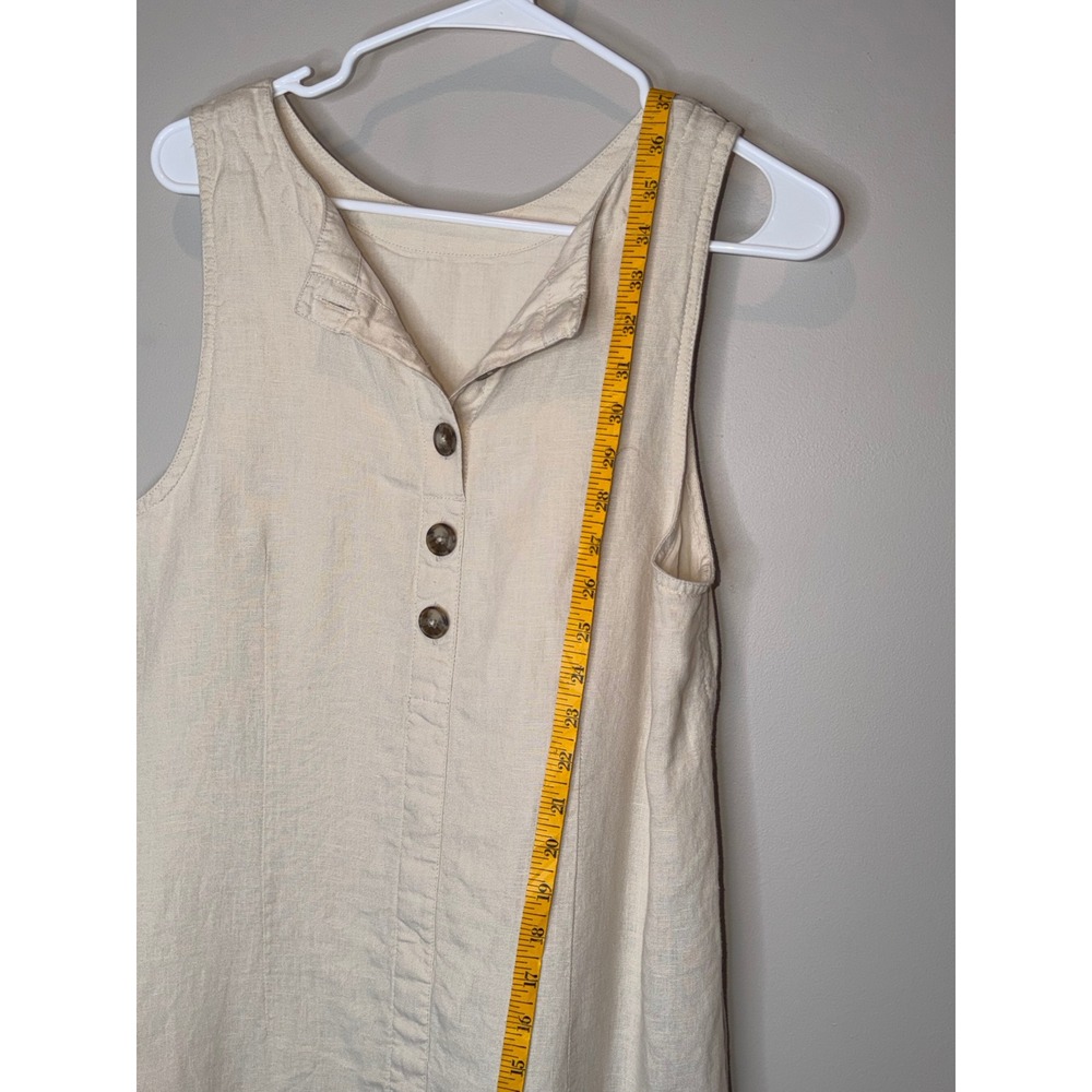 J.Crew 100% Linen Sleeveless Shift Dress Beige Neutral Button Front Medium - Picture 6 of 11